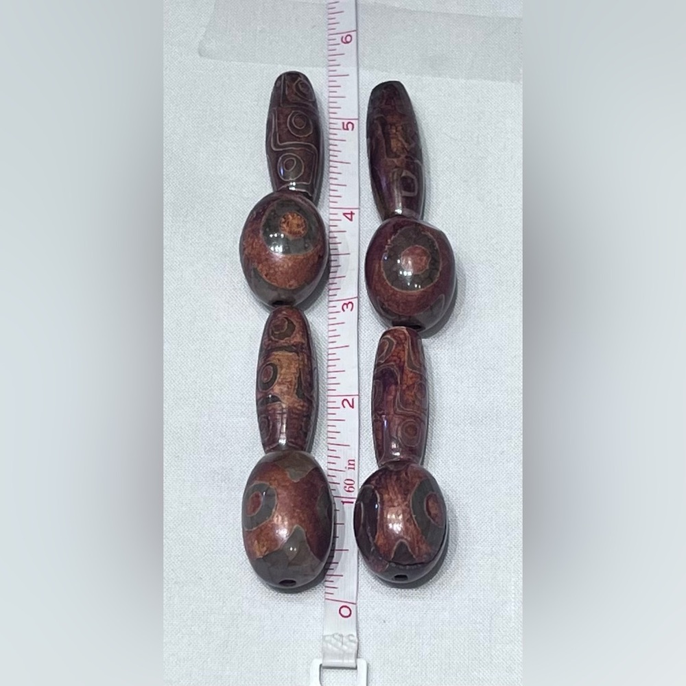 DZI Tibetan Agate Barrel Beads.  8pc Set. About 10”-11”